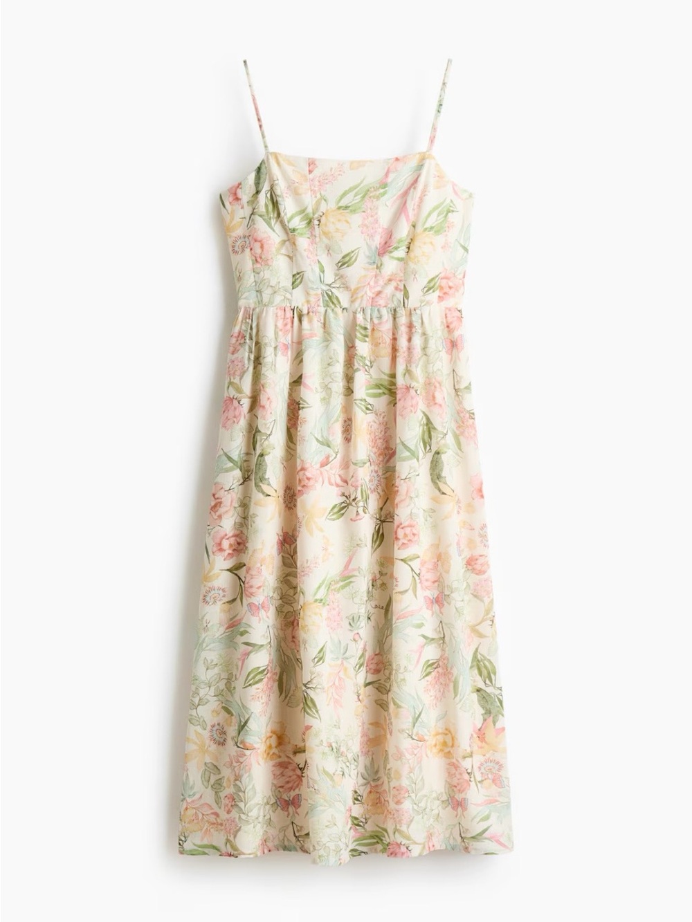H&M Cream Midi Sundress with Pink & Green Floral Print